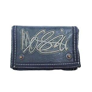 Vintage Mossimo Trifold Wallets Leather Nylon Spell Out Logo Y2k 90s Gray